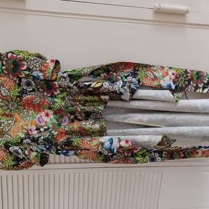 Vibrant Green and Orange Graphic Long Sleeve Blouse